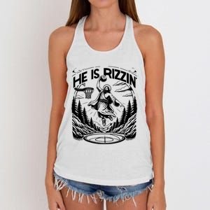 He Is Rizzin Funny Basketball Christian Religious Gift Women's Knotted Racerback Tank