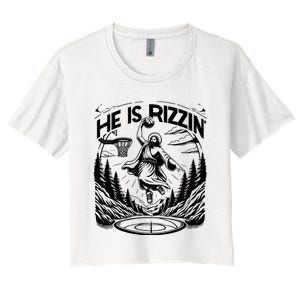 He Is Rizzin Funny Basketball Christian Religious Gift Women's Crop Top Tee