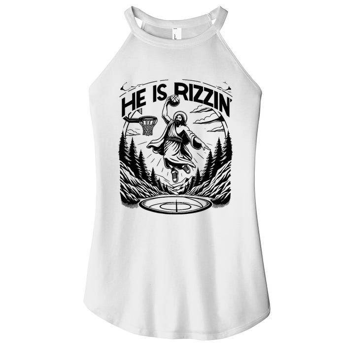 He Is Rizzin Funny Basketball Christian Religious Gift Women's Perfect Tri Rocker Tank