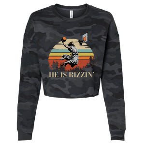 He Is Rizzin Jesus Playing Basketball Funny Easter Day Cropped Pullover Crew