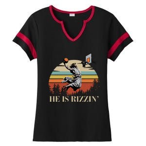 He Is Rizzin Jesus Playing Basketball Funny Easter Day Ladies Halftime Notch Neck Tee