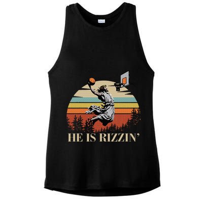 He Is Rizzin Jesus Playing Basketball Funny Easter Day Ladies PosiCharge Tri-Blend Wicking Tank