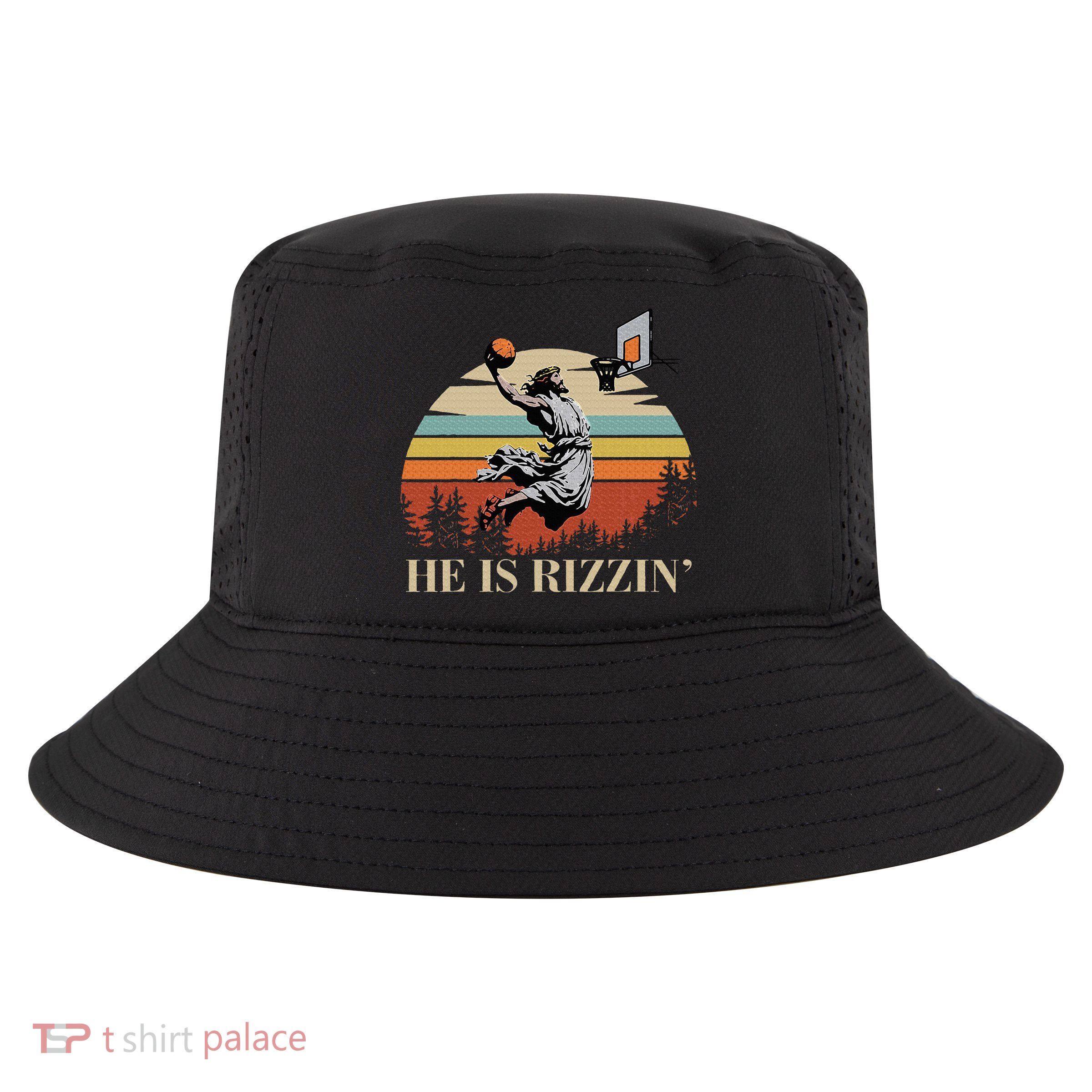 He Is Rizzin Jesus Playing Basketball Funny Easter Day Cool Comfort Performance Bucket Hat