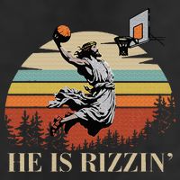 He Is Rizzin Jesus Playing Basketball Funny Easter Day 7 Panel Mesh Trucker Snapback Hat