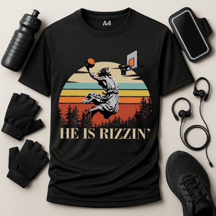 He Is Rizzin Jesus Playing Basketball Funny Easter Day Performance Shirt
