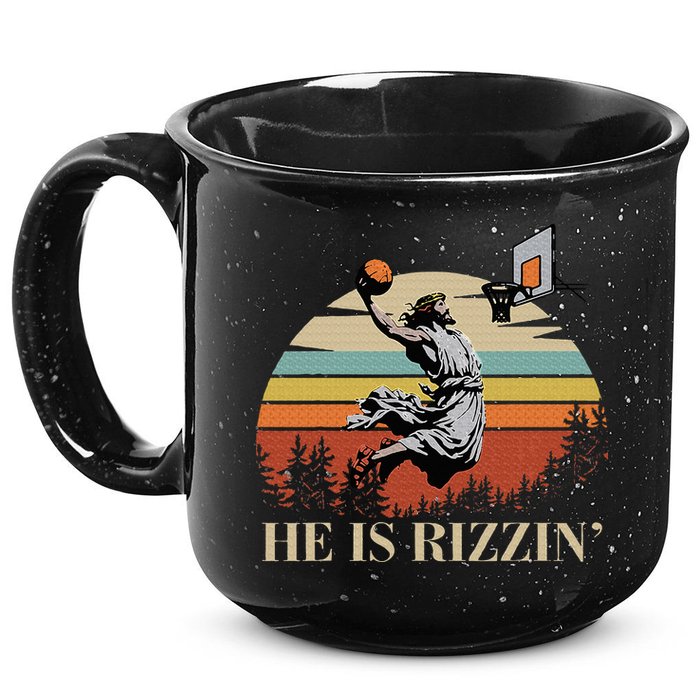 He Is Rizzin Jesus Playing Basketball Funny Easter Day 15oz Campfire Ceramic Mug