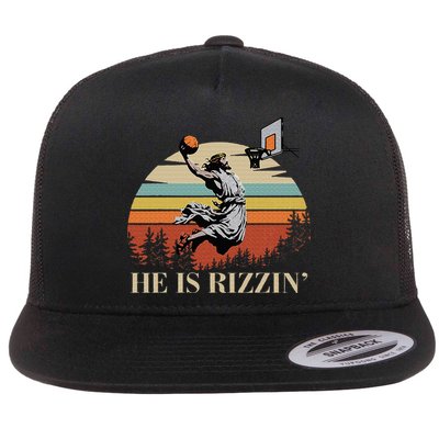 He Is Rizzin Jesus Playing Basketball Funny Easter Day Flatbill Hat