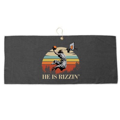 He Is Rizzin Jesus Playing Basketball Funny Easter Day Large Microfiber Waffle Golf Towel