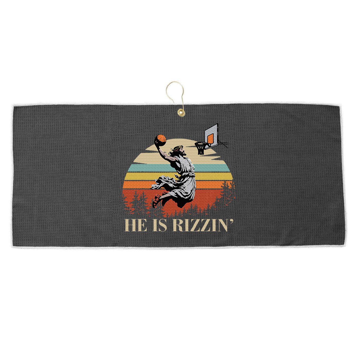 He Is Rizzin Jesus Playing Basketball Funny Easter Day Large Microfiber Waffle Golf Towel