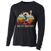 He Is Rizzin Jesus Playing Basketball Funny Easter Day Cooling Performance Long Sleeve Crew