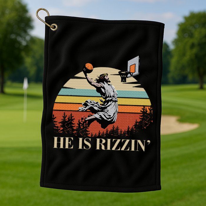 He Is Rizzin Jesus Playing Basketball Funny Easter Day Golf Towel