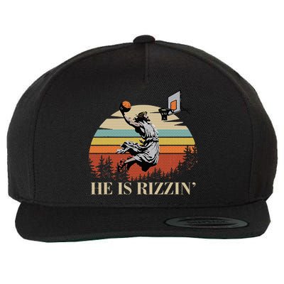 He Is Rizzin Jesus Playing Basketball Funny Easter Day Wool Snapback Cap