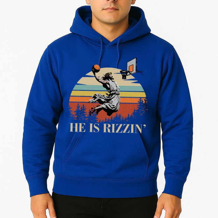 He Is Rizzin Jesus Playing Basketball Funny Easter Day Hoodie