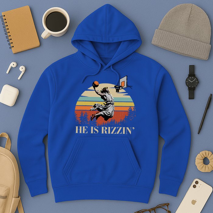 He Is Rizzin Jesus Playing Basketball Funny Easter Day Hoodie