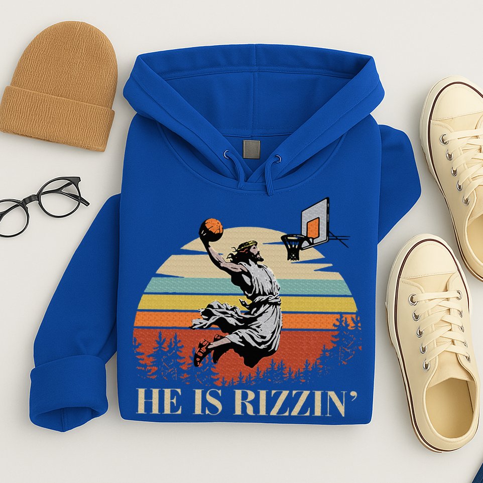 He Is Rizzin Jesus Playing Basketball Funny Easter Day Hoodie