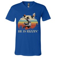 He Is Rizzin Jesus Playing Basketball Funny Easter Day V-Neck T-Shirt