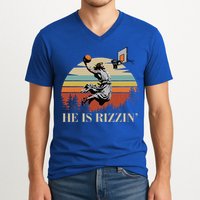 He Is Rizzin Jesus Playing Basketball Funny Easter Day V-Neck T-Shirt