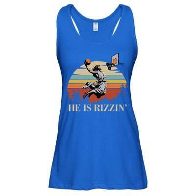 He Is Rizzin Jesus Playing Basketball Funny Easter Day Ladies Essential Flowy Tank