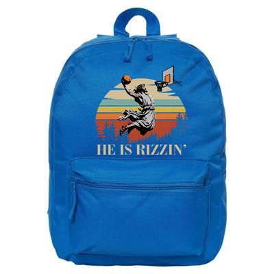 He Is Rizzin Jesus Playing Basketball Funny Easter Day 16 in Basic Backpack