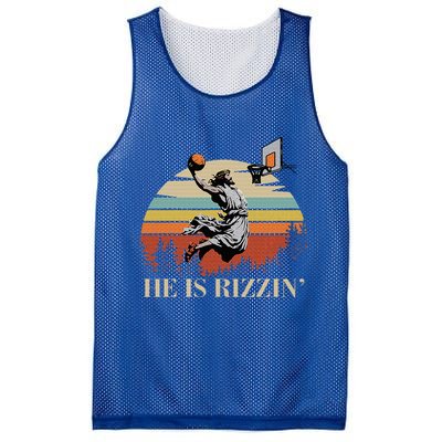 He Is Rizzin Jesus Playing Basketball Funny Easter Day Mesh Reversible Basketball Jersey Tank
