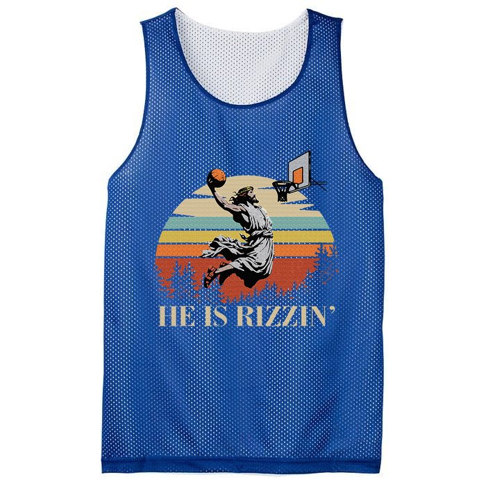 He Is Rizzin Jesus Playing Basketball Funny Easter Day Mesh Reversible Basketball Jersey Tank
