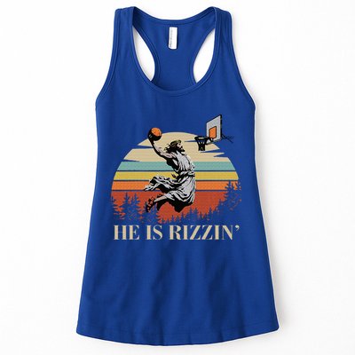 He Is Rizzin Jesus Playing Basketball Funny Easter Day Womens Tank Top