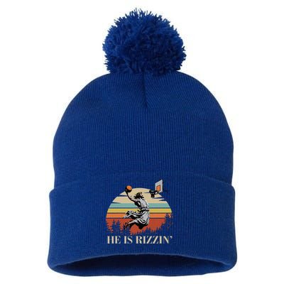 He Is Rizzin Jesus Playing Basketball Funny Easter Day Pom Pom 12in Knit Beanie