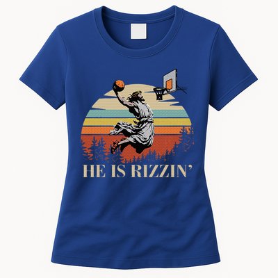 He Is Rizzin Jesus Playing Basketball Funny Easter Day Womens T-Shirt