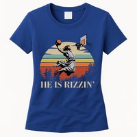 He Is Rizzin Jesus Playing Basketball Funny Easter Day Womens T-Shirt