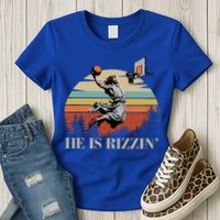 He Is Rizzin Jesus Playing Basketball Funny Easter Day Womens T-Shirt