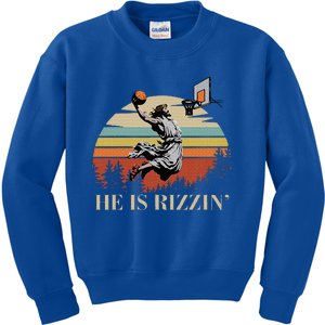 He Is Rizzin Jesus Playing Basketball Funny Easter Day Kids Sweatshirt