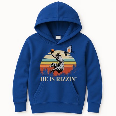 He Is Rizzin Jesus Playing Basketball Funny Easter Day Kids Hoodie