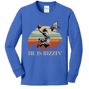 He Is Rizzin Jesus Playing Basketball Funny Easter Day Kids Long Sleeve Shirt