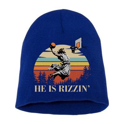 He Is Rizzin Jesus Playing Basketball Funny Easter Day Short Acrylic Beanie