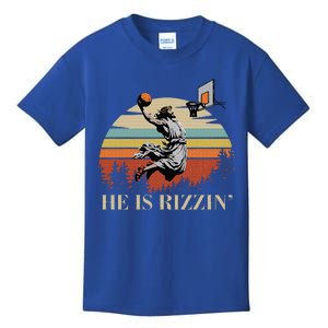 He Is Rizzin Jesus Playing Basketball Funny Easter Day Kids T-Shirt