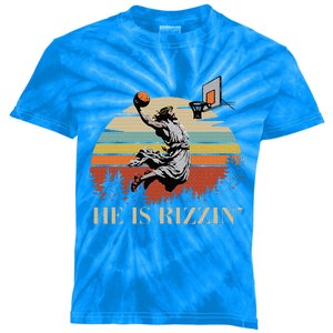 He Is Rizzin Jesus Playing Basketball Funny Easter Day Kids Tie-Dye T-Shirt