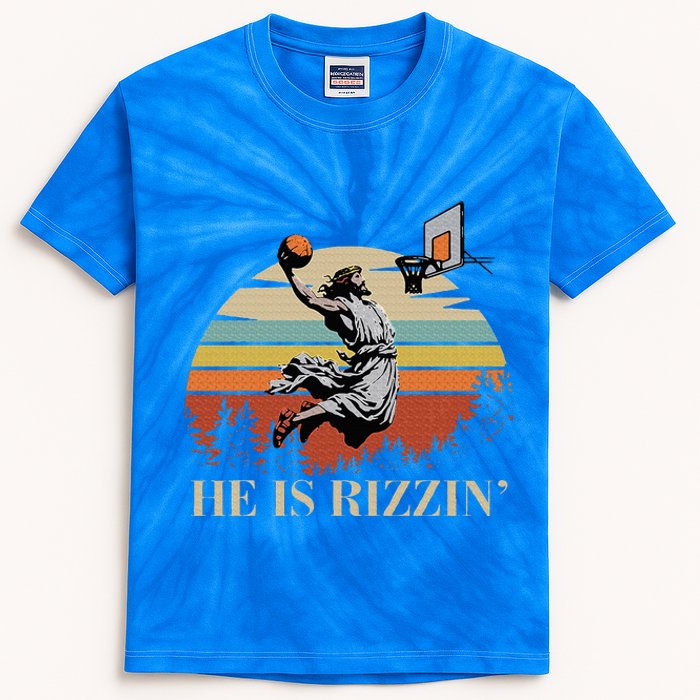 He Is Rizzin Jesus Playing Basketball Funny Easter Day Kids Tie-Dye T-Shirt