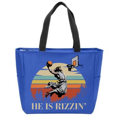 He Is Rizzin Jesus Playing Basketball Funny Easter Day Zip Tote Bag
