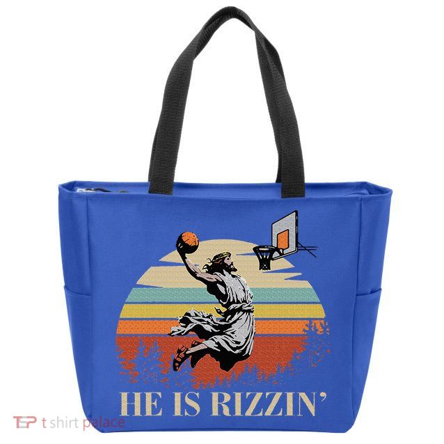He Is Rizzin Jesus Playing Basketball Funny Easter Day Zip Tote Bag