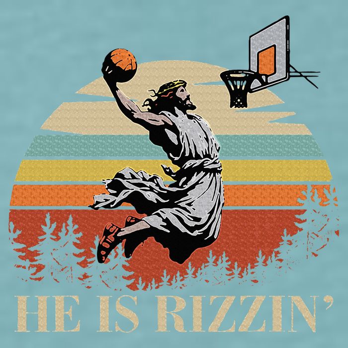 He Is Rizzin Jesus Playing Basketball Funny Easter Day Sueded Cloud Jersey T-Shirt