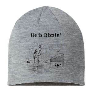 He Is Rizzin Jesus Playing Volleyball Funny Easter Sustainable Beanie