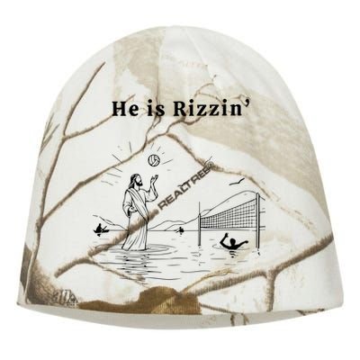 He Is Rizzin Jesus Playing Volleyball Funny Easter Kati - Camo Knit Beanie