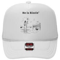 He Is Rizzin Jesus Playing Volleyball Funny Easter High Crown Mesh Back Trucker Hat