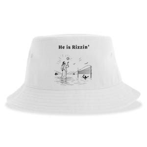 He Is Rizzin Jesus Playing Volleyball Funny Easter Sustainable Bucket Hat