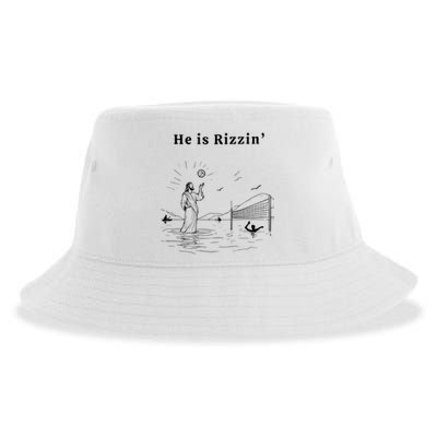 He Is Rizzin Jesus Playing Volleyball Funny Easter Sustainable Bucket Hat