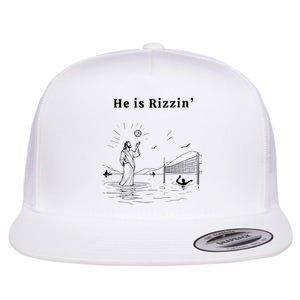 He Is Rizzin Jesus Playing Volleyball Funny Easter Flat Bill Trucker Hat