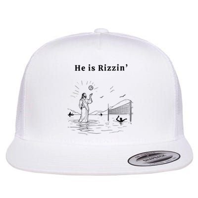 He Is Rizzin Jesus Playing Volleyball Funny Easter Flat Bill Trucker Hat