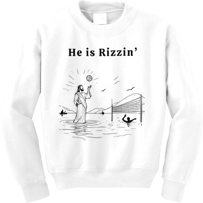 He Is Rizzin Jesus Playing Volleyball Funny Easter Kids Sweatshirt