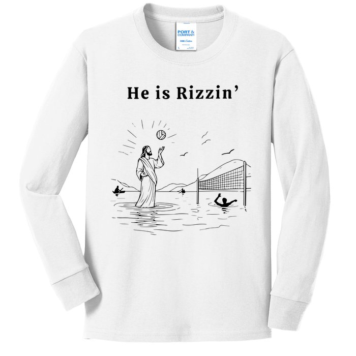 He Is Rizzin Jesus Playing Volleyball Funny Easter Kids Long Sleeve Shirt