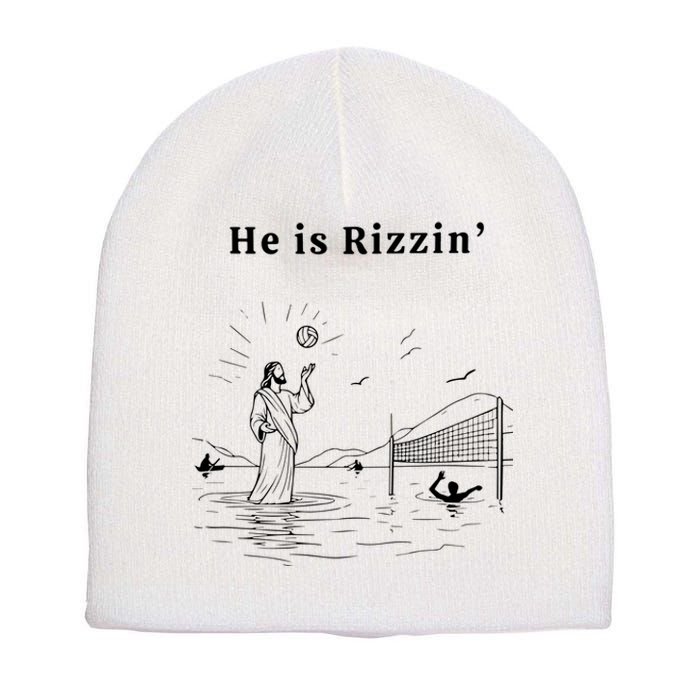 He Is Rizzin Jesus Playing Volleyball Funny Easter Short Acrylic Beanie